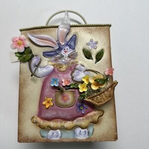 Bunny Candle Lamp/Sack/Planter 7" Easter Spring Flowers Home Interior Vintage